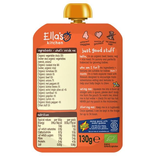 Ella's Kitchen Organic Chilli Con Carne Baby Food Pouch 7+ Months 130g - gallery image 2