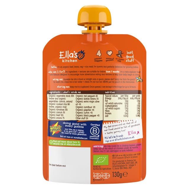 Ella's Kitchen Organic Chilli Con Carne Baby Food Pouch 7+ Months 130g - gallery image 3