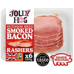 The Jolly Hog 6 x British Double Smoked Back Bacon Rashers 200g
