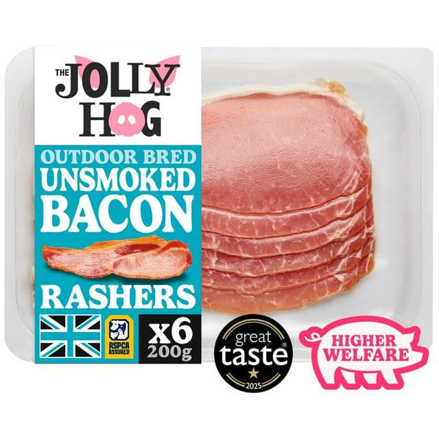 The Jolly Hog 6 x British Unsmoked Back Bacon Rashers 200g - gallery image 1