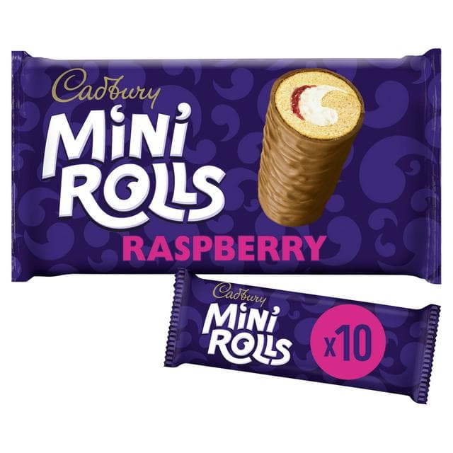 Cadbury Milk Chocolate Raspberry Mini Rolls Cakes x10 - gallery image 1