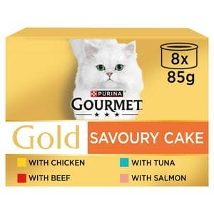 Gourmet Gold Savoury Cake Meat & Fish Variety Wet Cat Food 8 x 85g