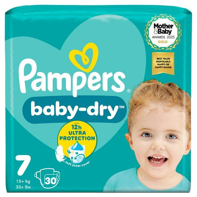Pampers Baby-Dry Size 7, 30 Nappies, 15+kg, Essential Pack - gallery image 1
