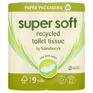 Sainsbury's Super Soft Toilet Tissues, Recycled x9 Rolls