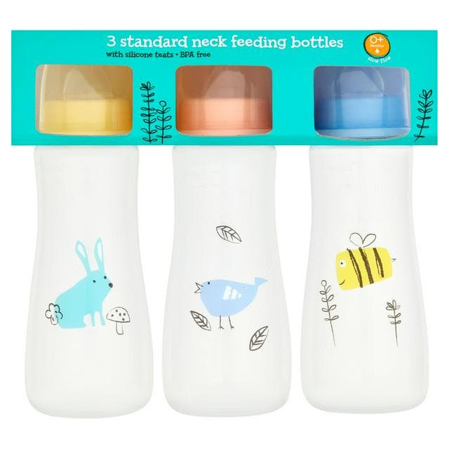 Sainsbury's Little Ones 3 Standard Neck Feeding Bottles Slow Flow 0+ Months - gallery image 1
