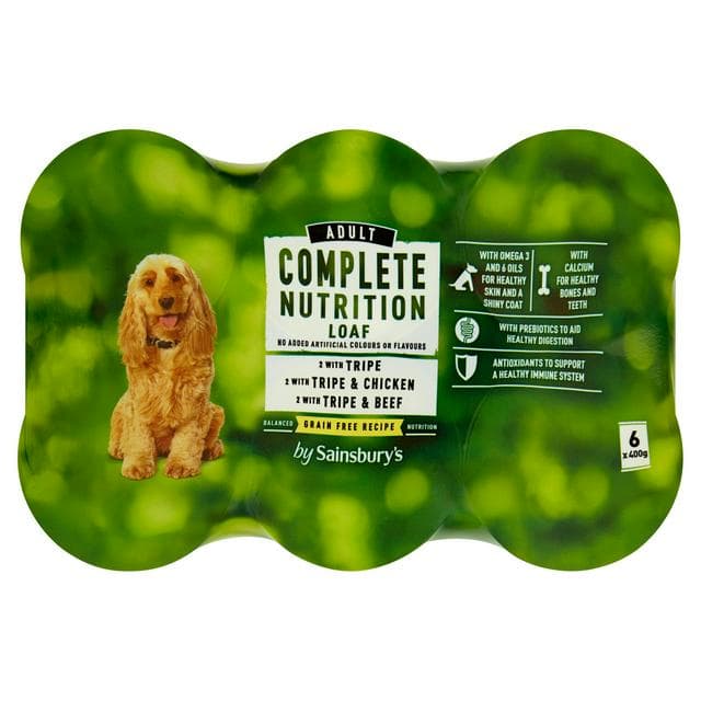 Sainsbury's 6 x 395g Complete Nutrition Adult Dogs 1-7 Years Meaty Loaf with Tripe Selection - gallery image 1