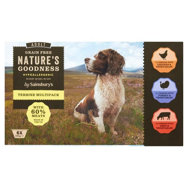Sainsbury's Nature's Goodness Hypoallergenic Recipe Adult Dog Food Terrine 6x395g - gallery image 1
