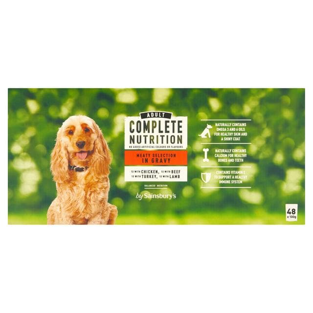 Sainsbury's Adult Complete Nutrition Meaty Selection in Gravy Wet Dog Food 48 x 100g - gallery image 1