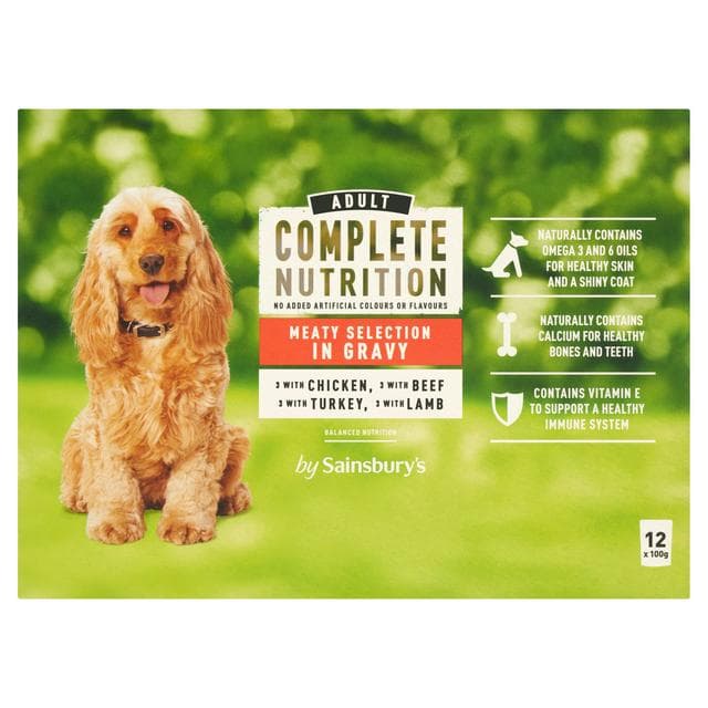 Sainsbury's Adult Complete Nutrition Meaty Selection in Gravy Wet Dog Food 12 x 100g - gallery image 1