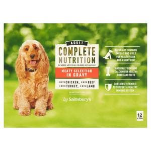 Sainsbury's Adult Complete Nutrition Meaty Selection in Gravy Wet Dog Food 12 x 100g
