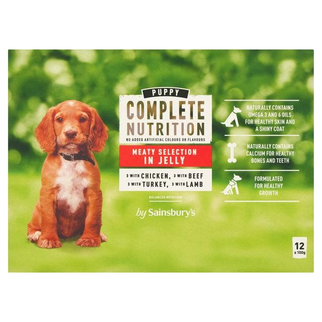 Sainsbury's Puppy Complete Nutrition Meaty Selection in Jelly Wet Dog Food 12 x 100g - gallery image 1
