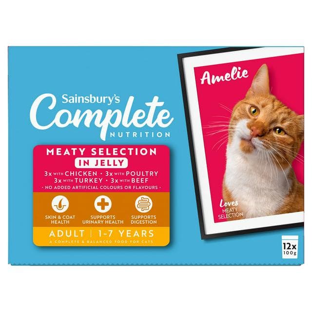 Sainsbury's Adult Complete Nutrition Meat Selection in Jelly Cat Food 1+ Years 12 x 100g - gallery image 1