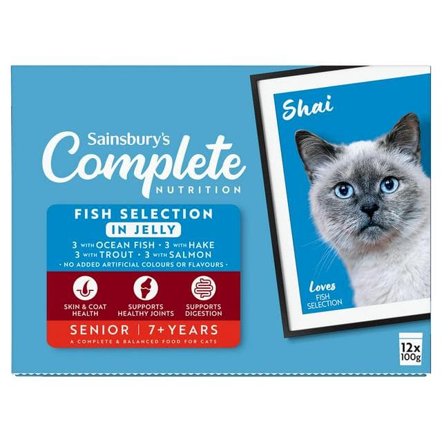 Sainsbury's 12 x 100g Senior Complete Nutrition Selection 7+ Years Fish in Jelly - gallery image 1