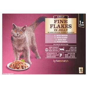 Sainsbury's Adult Fine Flakes Meat Selection in Jelly Cat Food 1+ Years 12 x 100g