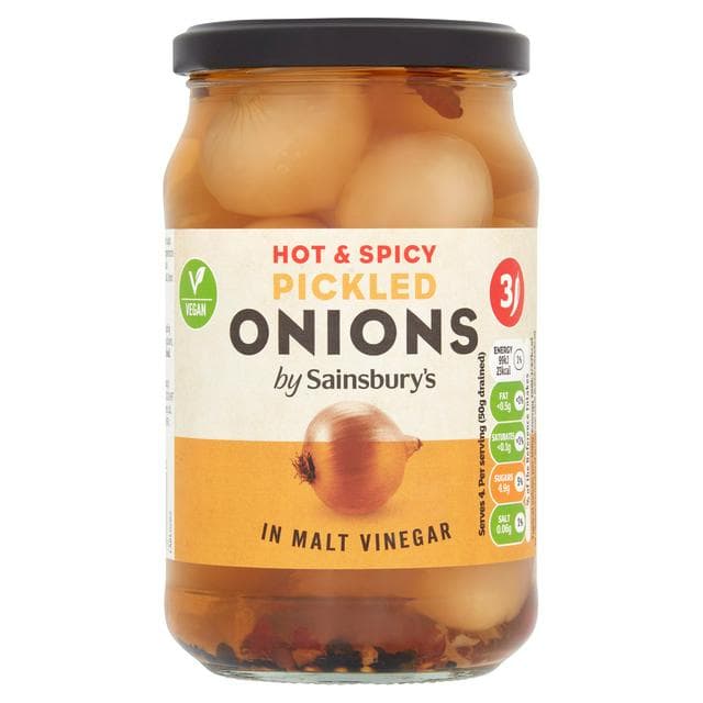 Sainsbury's Hot & Spicy Pickled Onions in Malt Vinegar 440g (220g*) - gallery image 1