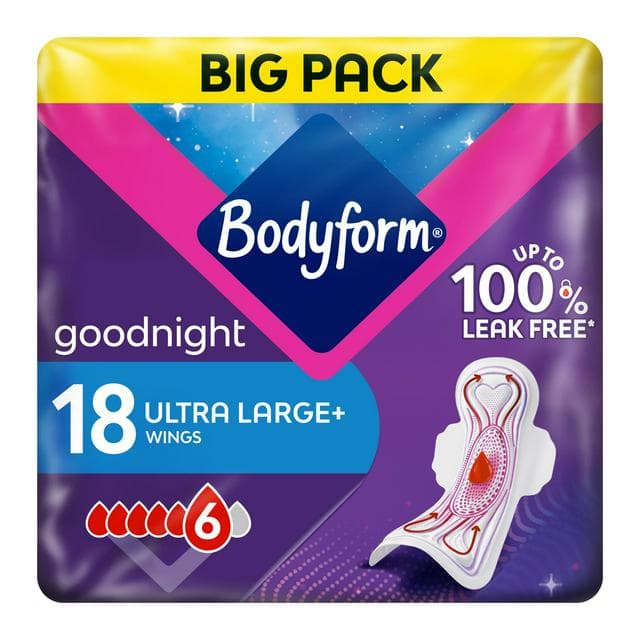 Bodyform Ultra Night Sanitary Towels Wings x18 - gallery image 1