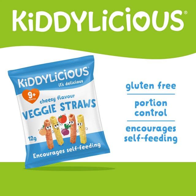 Kiddylicious Cheesy Flavoured Veggie Straws Baby Snacks 4x12g - gallery image 2