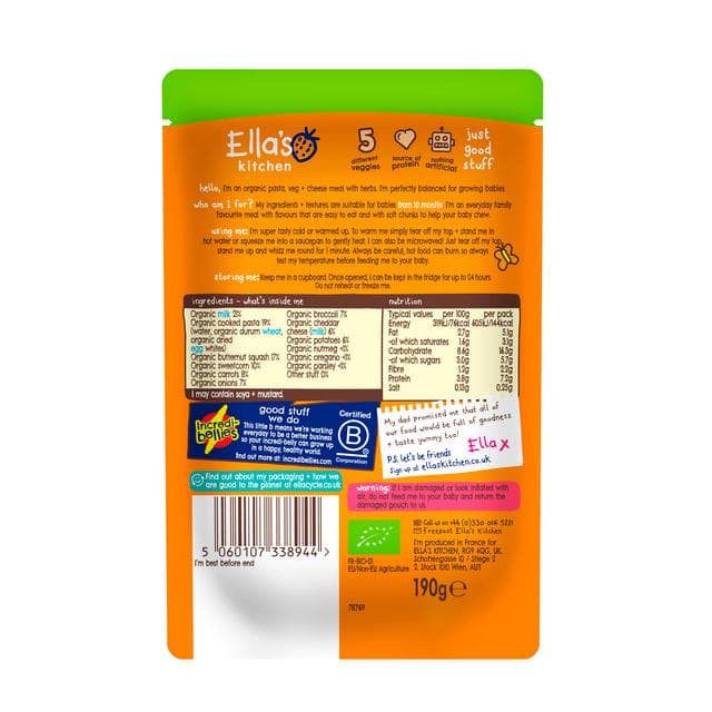 Ella's Kitchen Organic Cheesy Pasta Baby Food Pouch 10+ Months 190g - gallery image 2