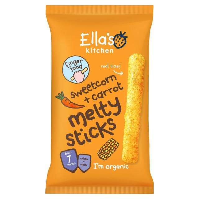 Ella's Kitchen Organic Sweetcorn & Carrot Melty Sticks Baby Snack 7+ Months 16g - gallery image 1