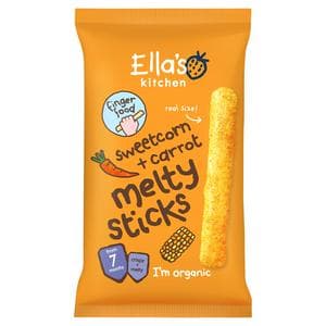 Ella's Kitchen Organic Sweetcorn & Carrot Melty Sticks Baby Snack 7+ Months 16g