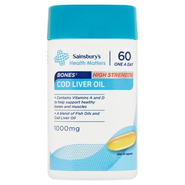 Sainsbury's Bones High Strength Cod Liver Oil One A Day x60 Capsules - gallery image 1