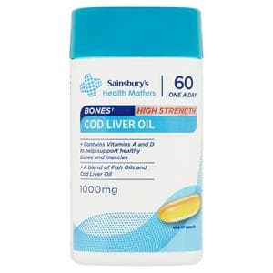 Sainsbury's Bones High Strength Cod Liver Oil One A Day x60 Capsules