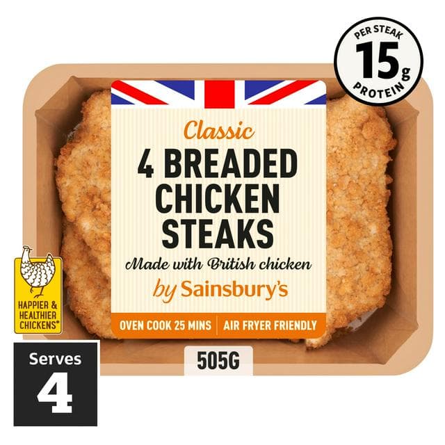 Sainsbury's Fresh Breaded British Chicken Steaks x4 505g - gallery image 1