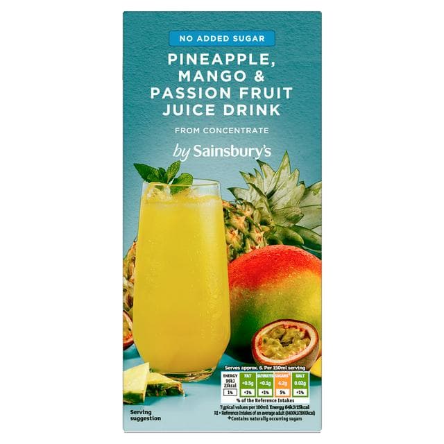 Sainsbury's No Added Sugar Pineapple Mango & Passion Fruit Juice Drink From Concentrate 1L - gallery image 1