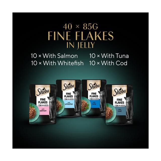 Sheba Fine Flakes Fish in Jelly 40 x 85g Mega Pack Wet Cat Food Pouches - gallery image 5