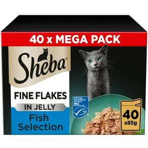 Sheba Fine Flakes Fish in Jelly 40 x 85g Mega Pack Wet Cat Food Pouches