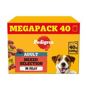 Pedigree Adult Wet Dog Food Pouches Mixed In Jelly Mega Pack 40x100g