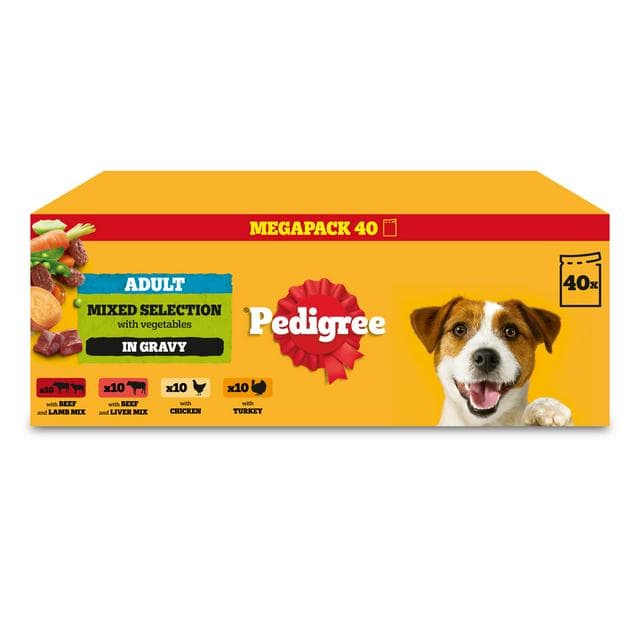 Pedigree Adult Wet Dog Food Pouches Mixed In Gravy Mega Pack 40x100g - gallery image 1