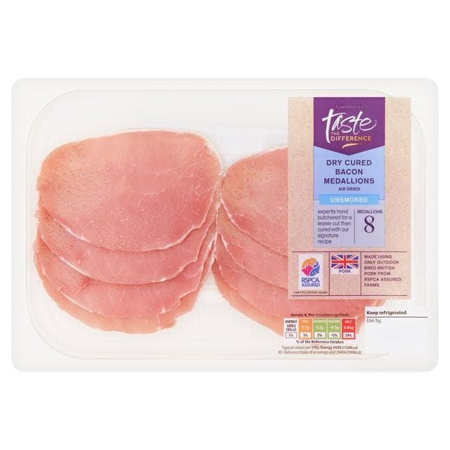 Sainsbury's Unsmoked Air Dried Bacon Medallions, Taste the Difference x8 160g - gallery image 1