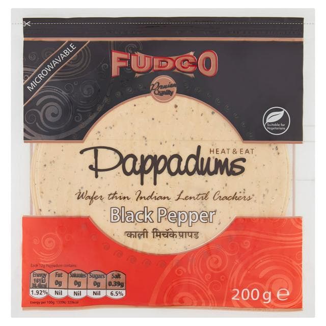 Fudco Pappadums Black Pepper 200g - gallery image 1