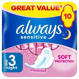 Always 10 x Sensitive Night Sanitary Towels