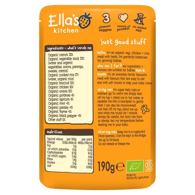 Ella's Kitchen Organic Chicken & Rice Casserole Baby Food Pouch 10+ Months 190g - gallery image 2