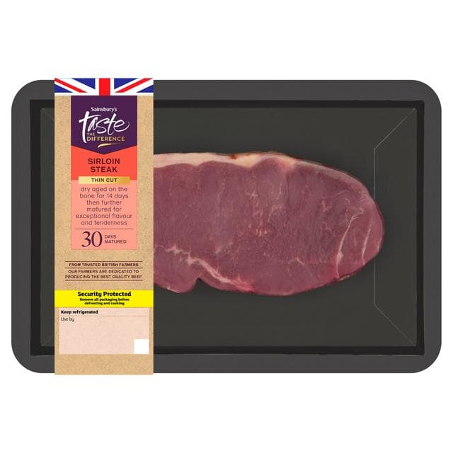 Sainsbury's 30 Days Matured British Beef Thin Cut Sirloin Steak, Taste the Difference 155g - gallery image 1