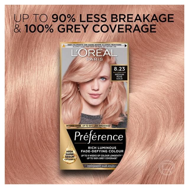 L'Oreal Paris Preference Permanent Hair Dye Santorini Medium Rose Gold Blonde 8.23 - gallery image 3