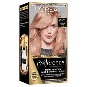 L'Oreal Paris Preference Permanent Hair Dye Santorini Medium Rose Gold Blonde 8.23