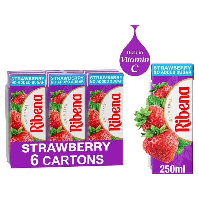 Ribena No Added Sugar Strawberry Juice Drink Cartons 6x250ml - gallery image 1