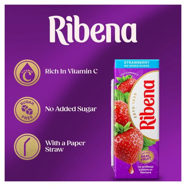 Ribena No Added Sugar Strawberry Juice Drink Cartons 6x250ml - gallery image 2