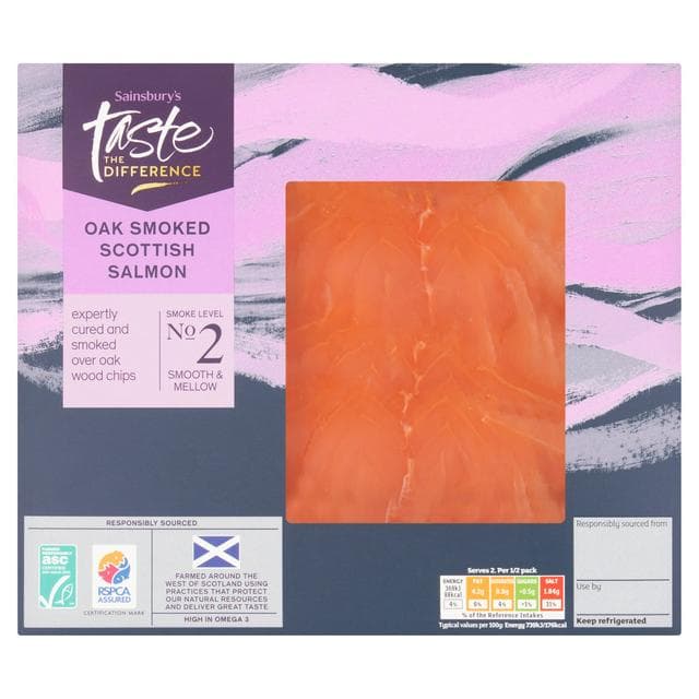 Sainsbury's ASC Oak Smoked Scottish Salmon, Taste the Difference 100g (Ready to eat) - gallery image 1