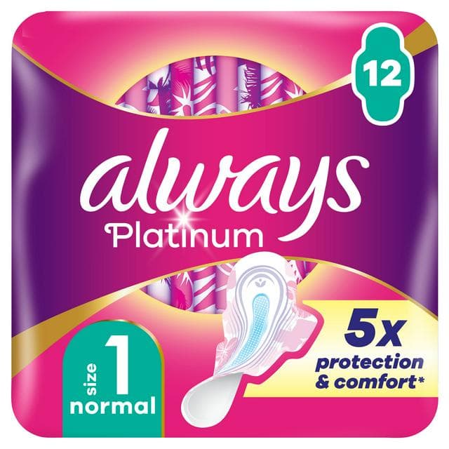 Always Platinum Normal (Size 1) Sanitary Towels Wings x12 - gallery image 1