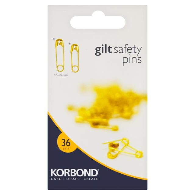 Korbond Care & Repair Gilt Safety Pins Assorted Sizes 36 Pins - gallery image 1