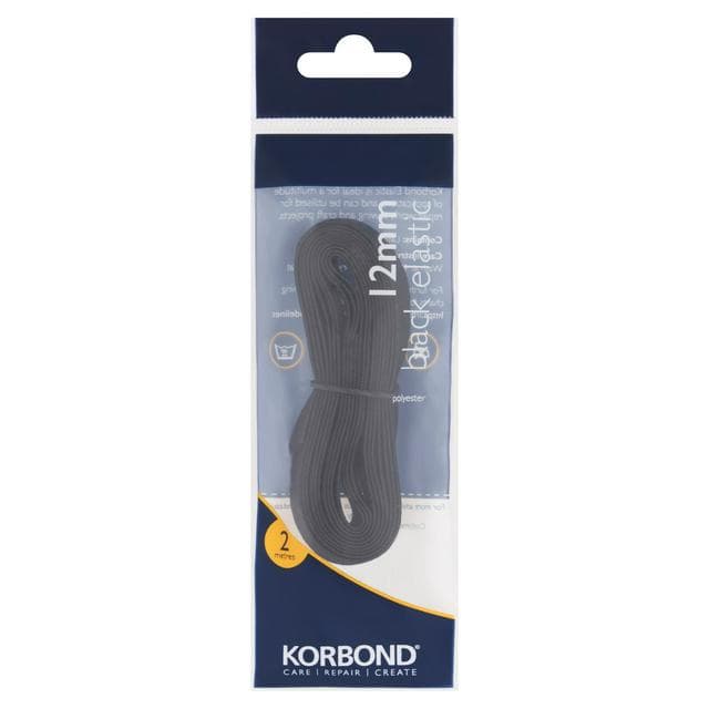 Korbond Care & Repair Polyester Elastic Black 12mm x 2m - gallery image 1
