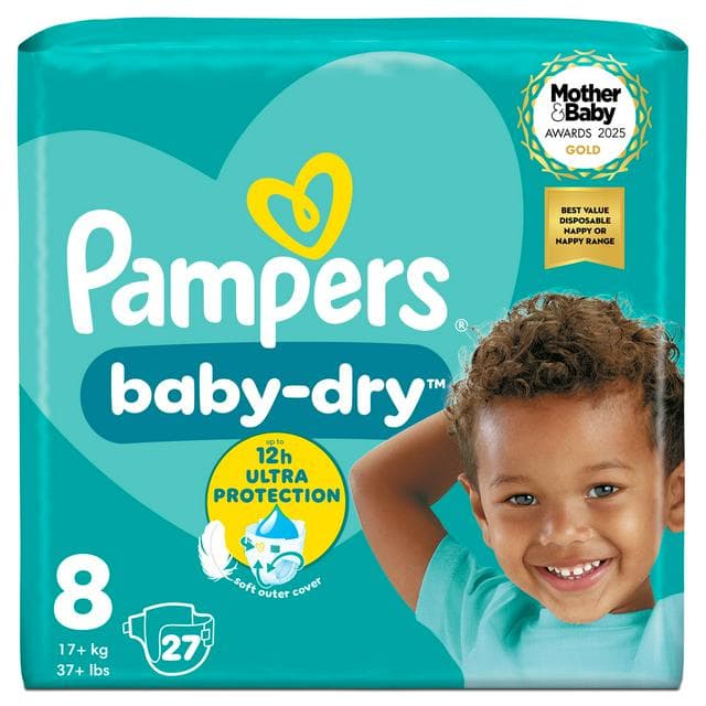 Pampers Baby Dry Nappies Essential Pack Size 8, 17kg+ x27 - gallery image 1