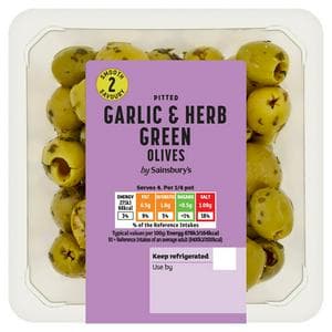 Sainsbury's Garlic & Herb Green Olives 160g