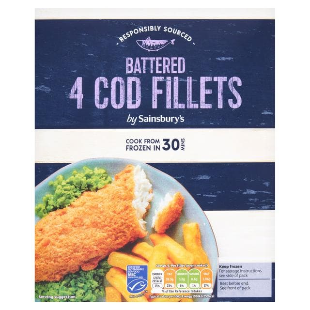 Sainsbury's Battered Cod x4 500g - gallery image 1