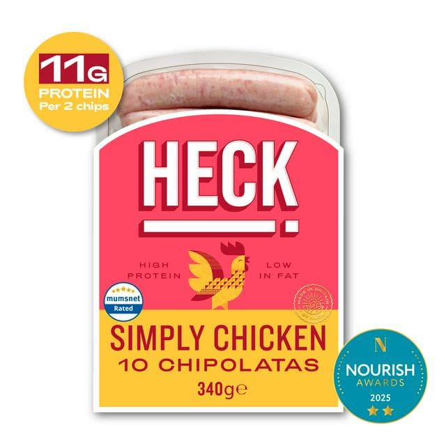 Heck Simply Chicken Gluten Free Chipolata Sausages x10 340g - gallery image 1