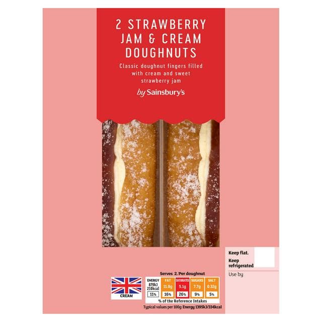 Sainsbury's Strawberry Jam & Cream Doughnuts 2x63g - gallery image 1